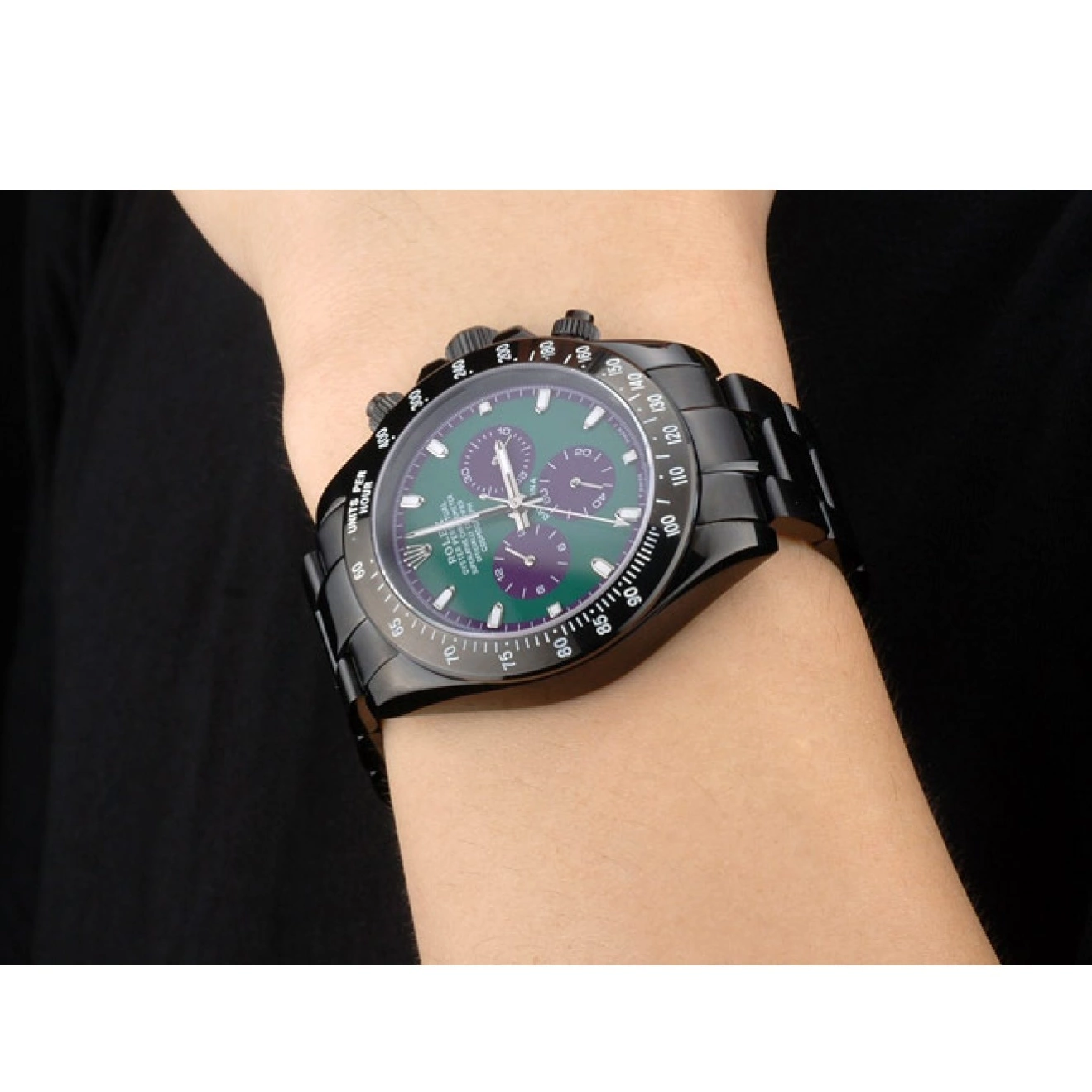 Best AAA Replica Sites Rolex Steel 80246 Dial Ion Black Black Strap Daytona Tachymeter Green Plated Stainless 0707